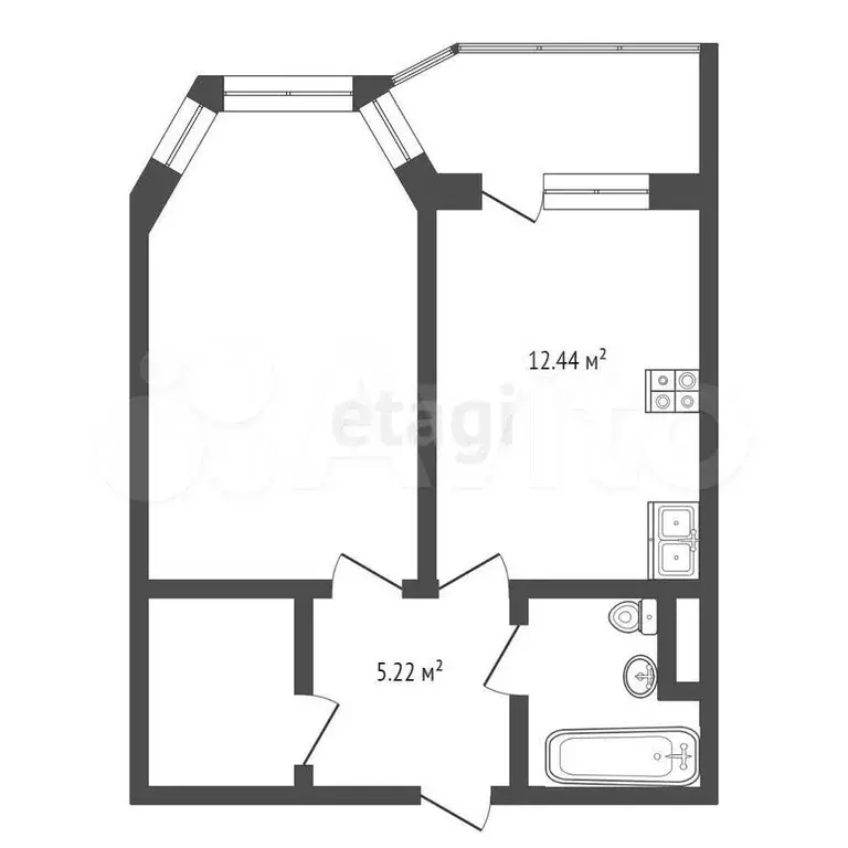 1-к. квартира, 41,5 м, 2/4 эт. - Фото 0