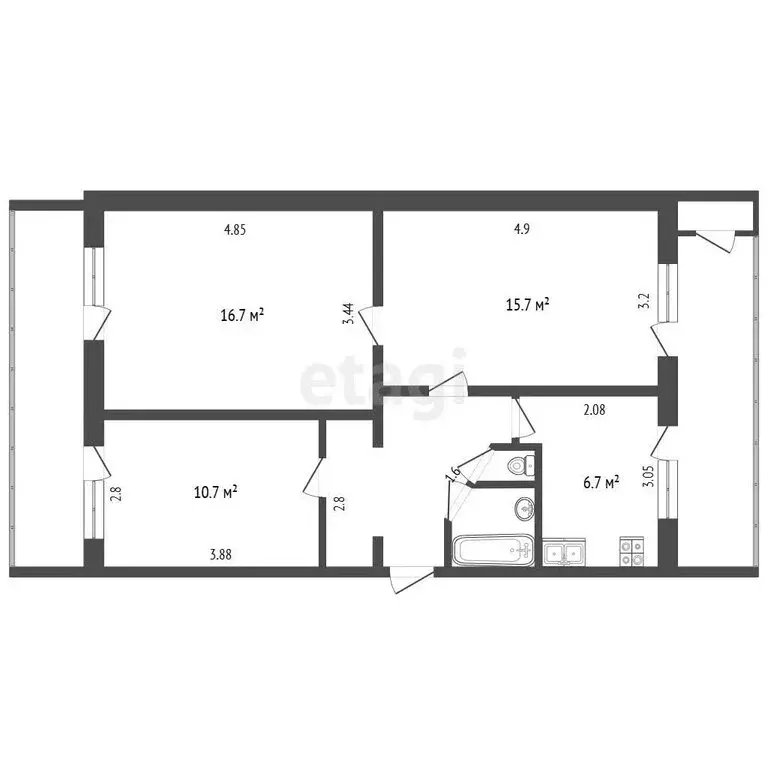 3-комнатная квартира: Пятигорск, проспект Калинина, 2к2 (60.1 м) - Фото 1