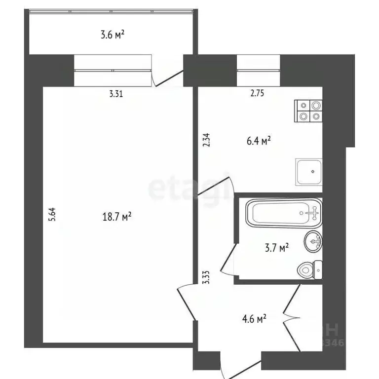 1-к кв. Хабаровский край, Комсомольск-на-Амуре ул. Гагарина, 14 (29.2 ... - Фото 1