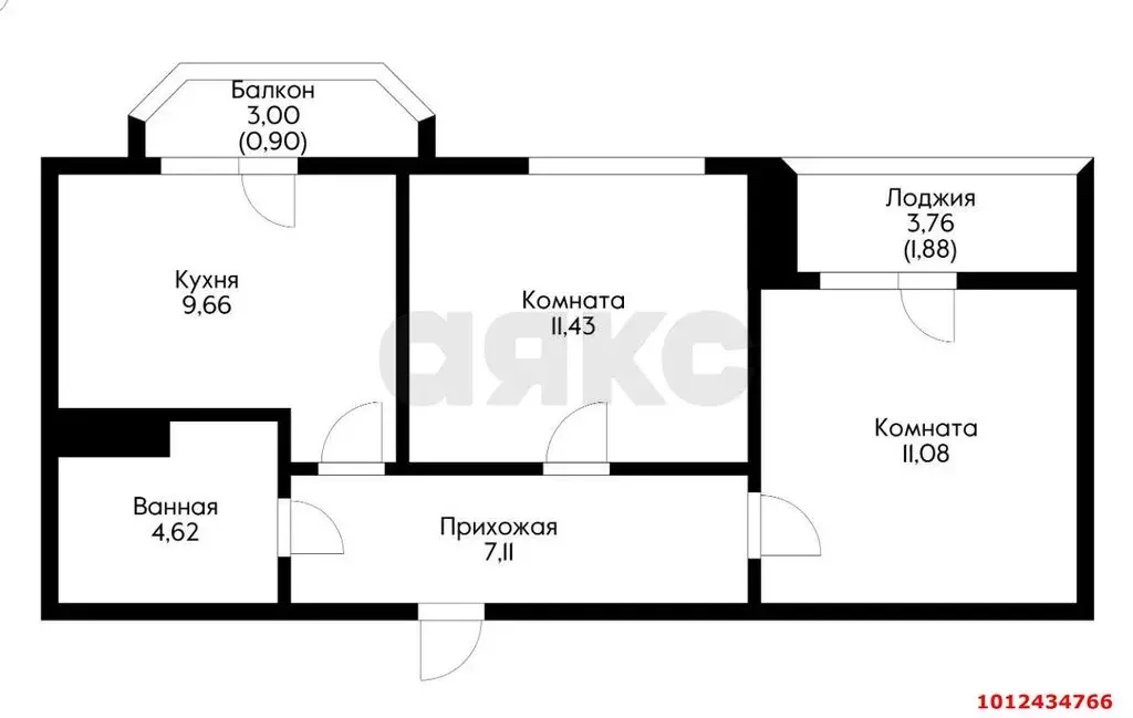 2-комнатная квартира: Краснодар, улица Красных Партизан, 1/4к15 (47.93 ... - Фото 0