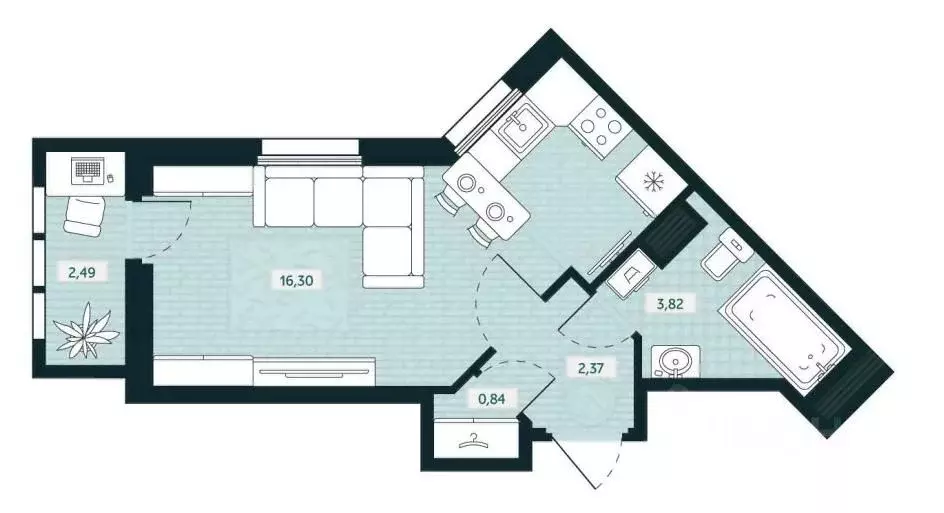 Студия Санкт-Петербург ул. Седова, 91К2 (24.0 м) - Фото 0
