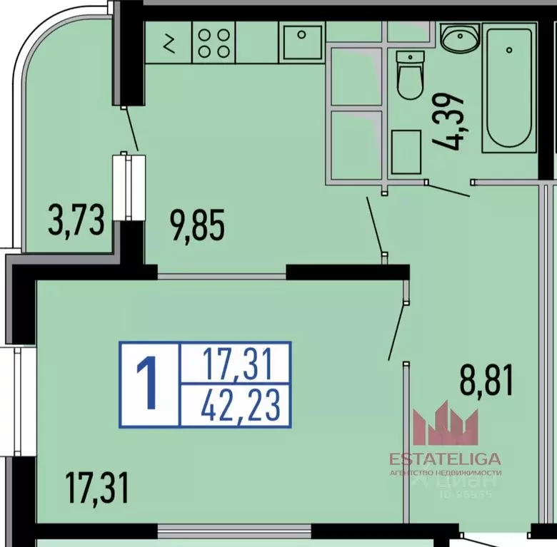 1-к кв. Московская область, Балашиха ул. Строителей, 3 (42.2 м) - Фото 1