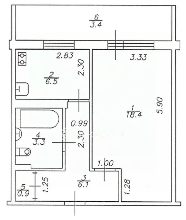 1-к кв. Татарстан, Казань ул. Маршала Чуйкова, 39 (35.2 м) - Фото 1