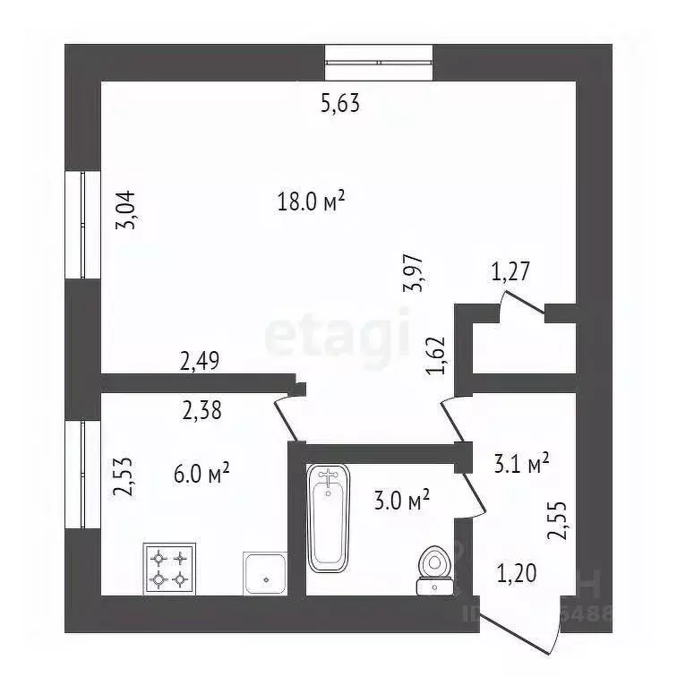 1-к кв. Амурская область, Благовещенск ул. Калинина, 105/3 (30.8 м) - Фото 1