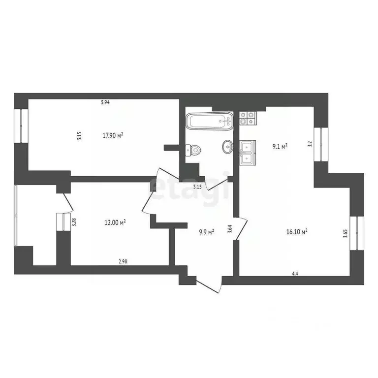 2-к кв. Архангельская область, Архангельск Троицкий просп., 64 (71.2 ... - Фото 2