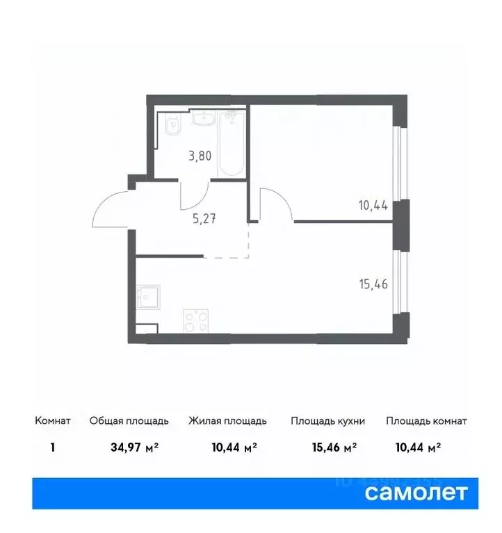 1-к кв. москва квартал герцена жилой комплекс, к2 (34.97 м) - Фото 0