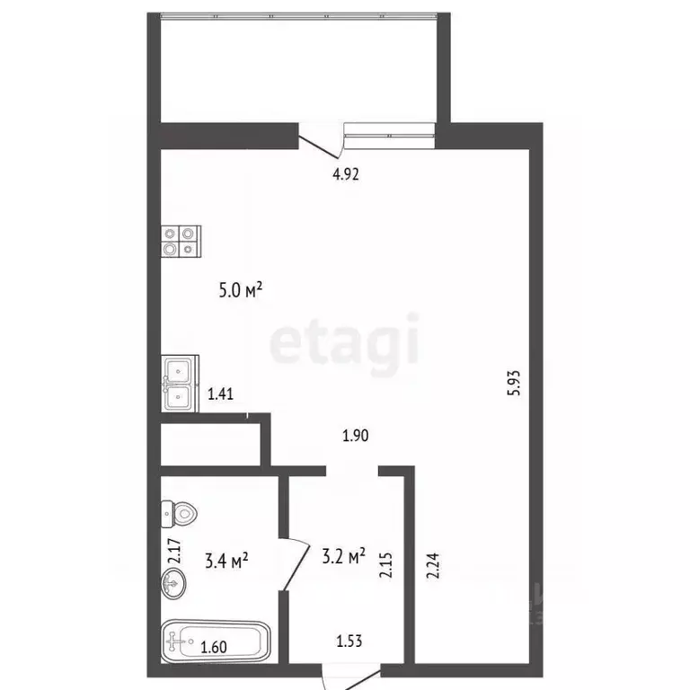 Студия Тюменская область, Тюмень ул. Беляева, 33к1 (27.6 м) - Фото 1