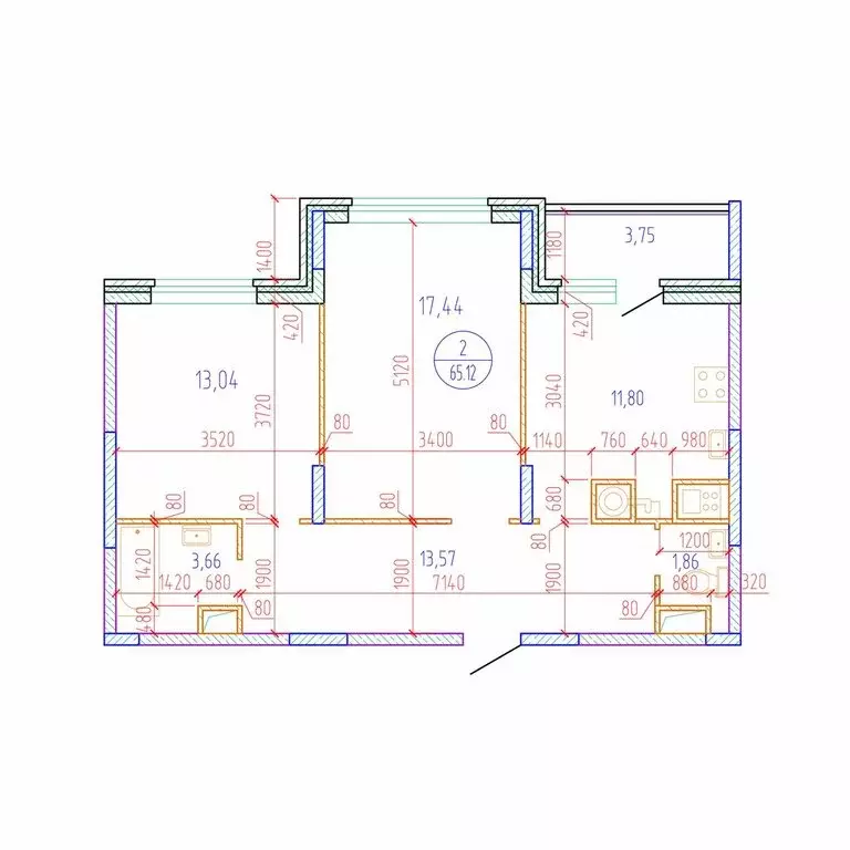 2-комнатная квартира: Тверь, улица Левитана, 74Б (65.12 м) - Фото 1