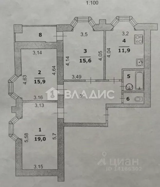 3-к кв. Белгородская область, Белгород ул. Щорса, 48 (84.2 м) - Фото 2