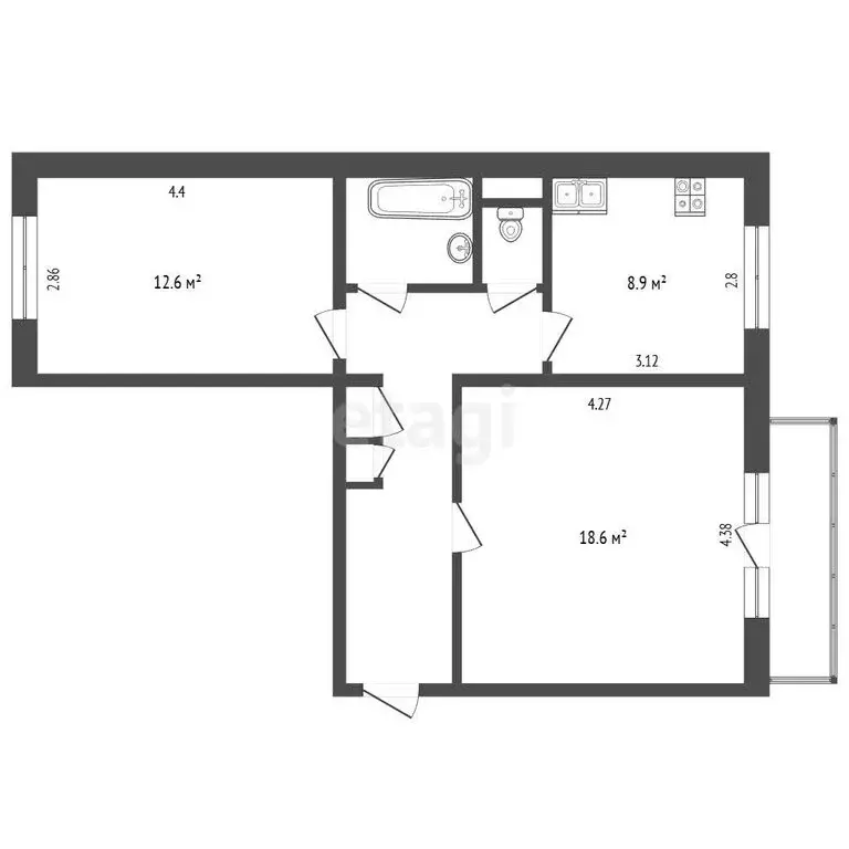 2-комнатная квартира: Челябинск, улица Чичерина, 42 (53.9 м) - Фото 1