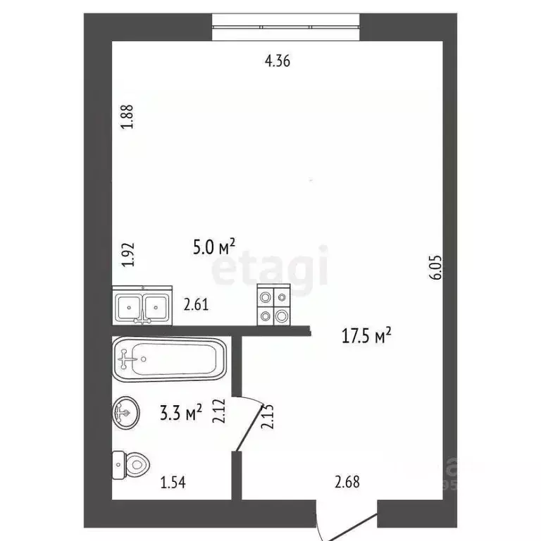 Студия Архангельская область, Котлас ул. Ушинского, 34 (25.8 м) - Фото 2