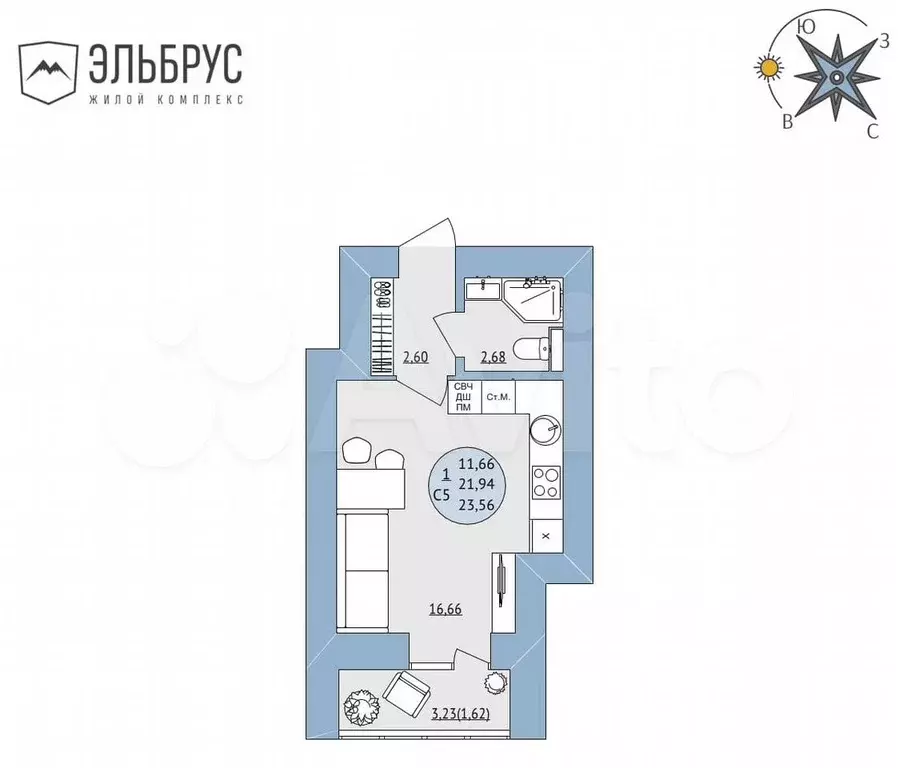 Квартира-студия, 23,6 м, 17/20 эт. - Фото 0