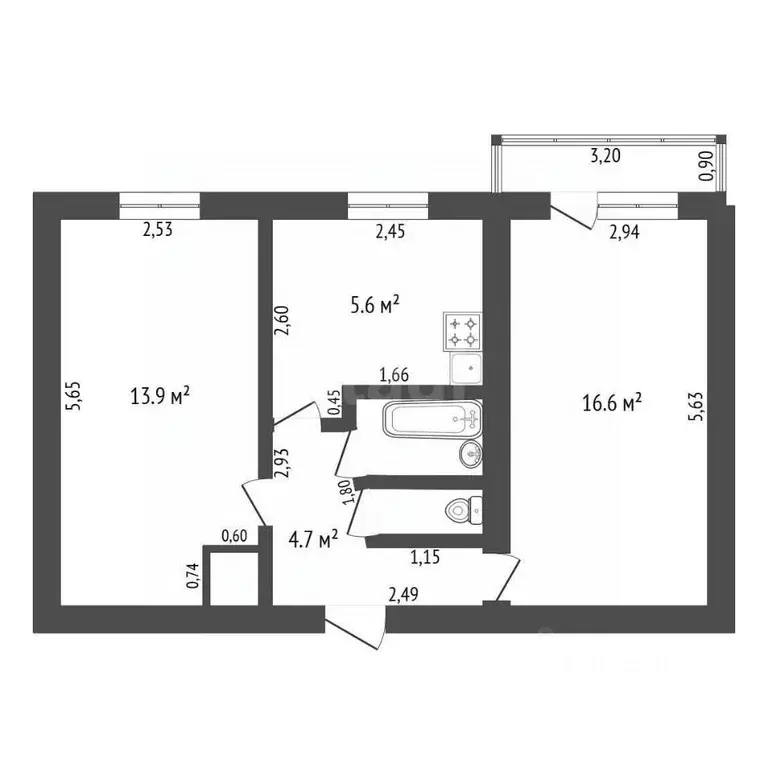 2-к кв. Амурская область, Благовещенск Институтская ул., 16 (44.4 м) - Фото 1