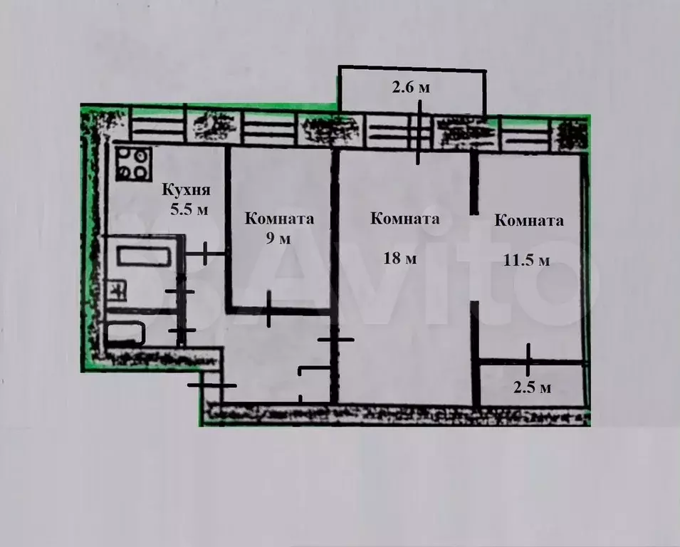 3-к. квартира, 57,5 м, 3/5 эт. - Фото 0