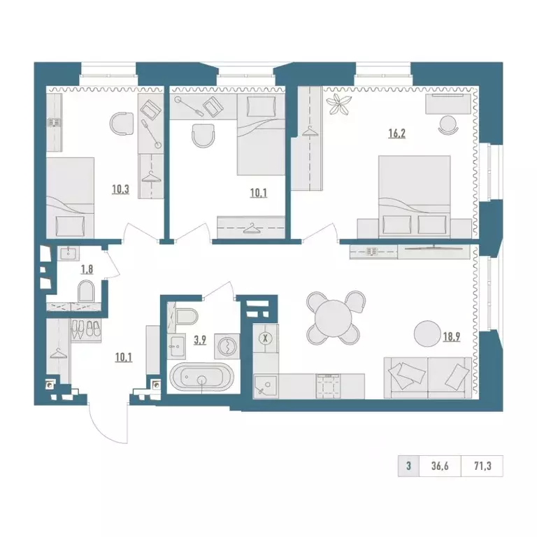 3-к кв. Башкортостан, Уфа Родина Парк жилой комплекс (71.3 м) - Фото 1