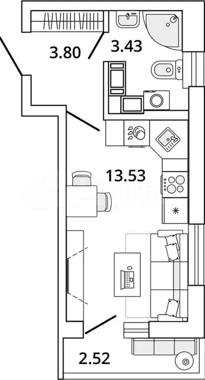 Квартира-студия, 22 м, 12/19 эт. - Фото 0