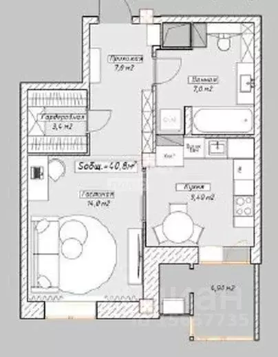 1-к кв. Омская область, Омск просп. Королева, 7 (40.1 м) - Фото 2