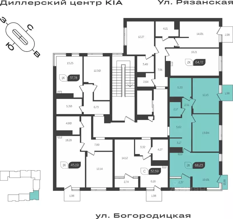 2-к кв. Тульская область, Тула ул. Богородицкая, 8В (68.23 м) - Фото 1