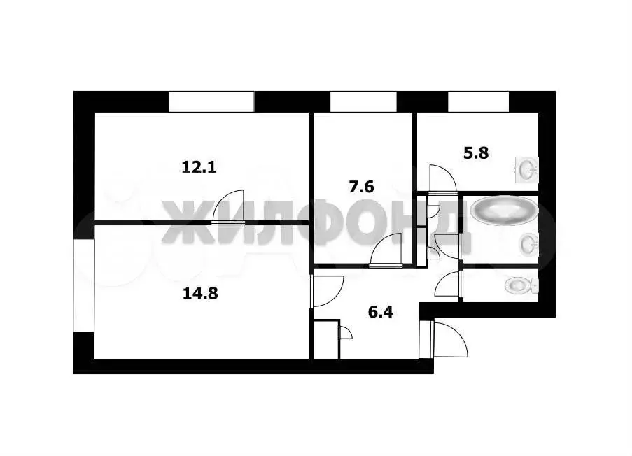 3-к. квартира, 51,2 м, 2/2 эт. - Фото 1
