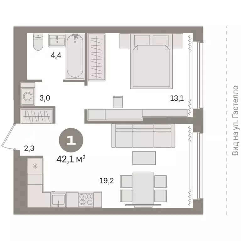 1-комнатная квартира: Тюмень, улица Тимирязева, 8к1 (42.1 м) - Фото 2