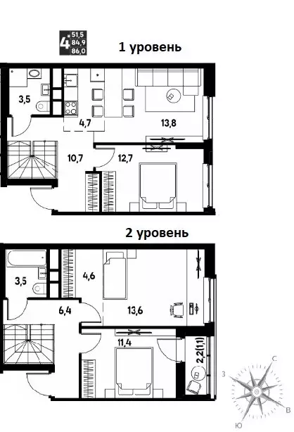 4-комнатная квартира: Кондратово, проспект Дягилева, 3 (86 м) - Фото 1