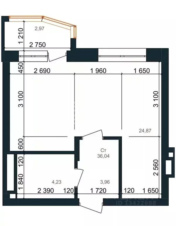 Студия Ханты-Мансийский АО, Ханты-Мансийск ул. Доронина, 19 (33.1 м) - Фото 2