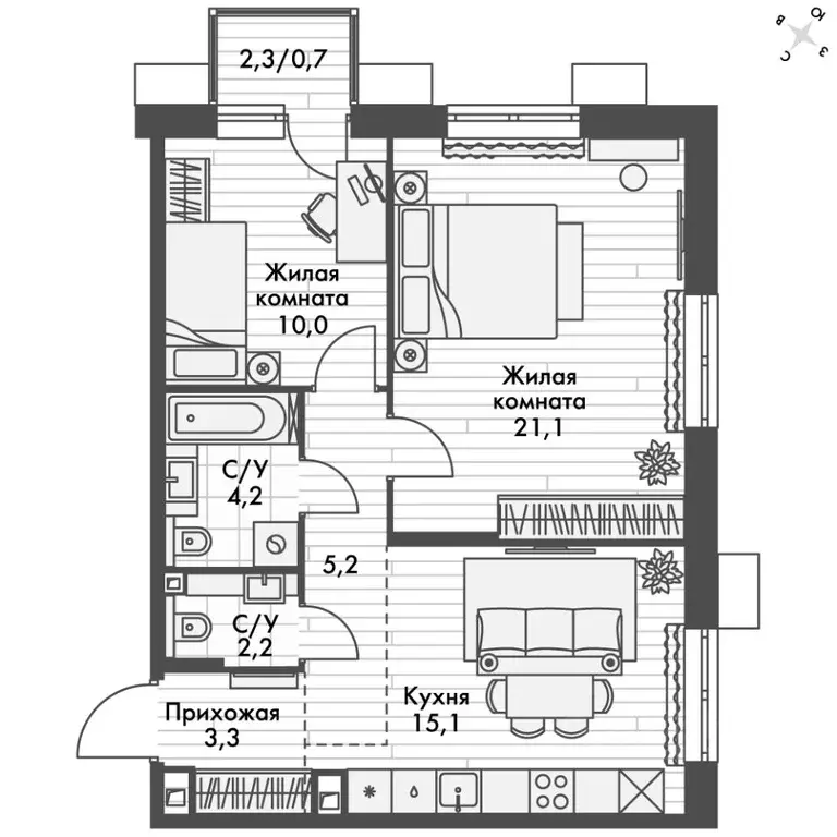 2-к кв. Приморский край, Владивосток Снеговая Падь мкр, ул. Адмирала ... - Фото 2