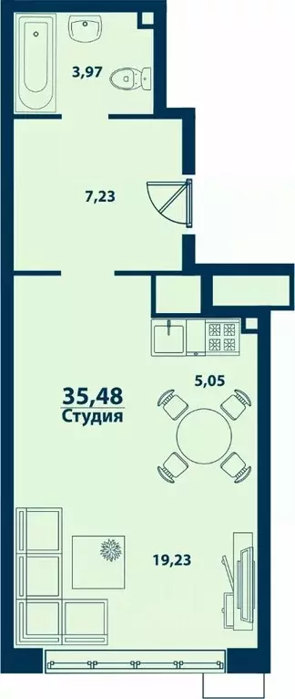 Студия Башкортостан, Уфа ул. Ивана Спатара, 14 (35.48 м) - Фото 1
