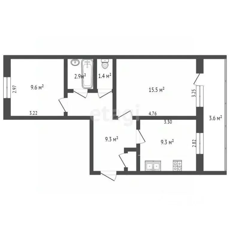 2-к кв. Ямало-Ненецкий АО, Ноябрьск Магистральная ул., 23 (48.6 м) - Фото 1