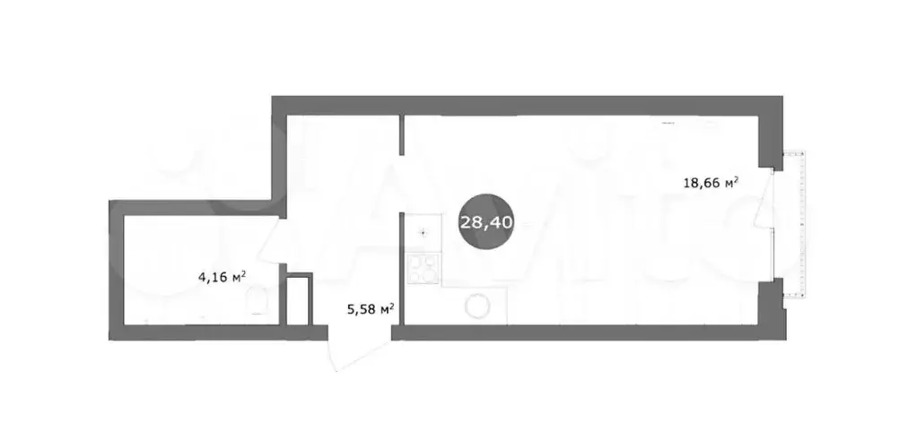 Квартира-студия, 28,4 м, 5/5 эт. - Фото 0