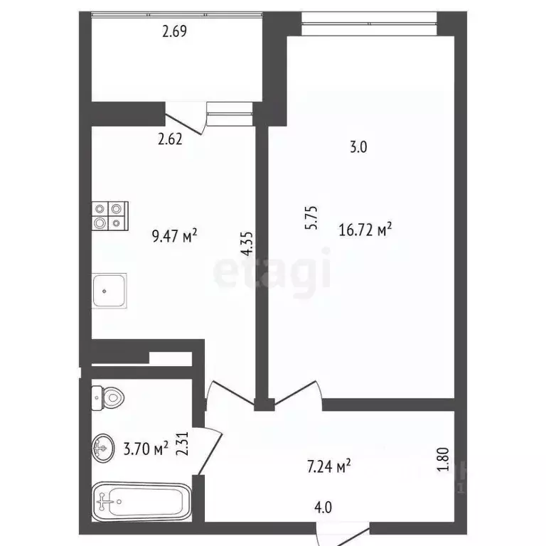 1-к кв. Ростовская область, Батайск ул. Клары Цеткин, 176А (38.8 м) - Фото 1