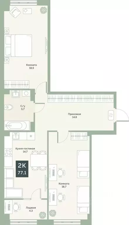 2-к кв. Курганская область, Курган Заозерный жилрайон, 6А мкр, ул. ... - Фото 1