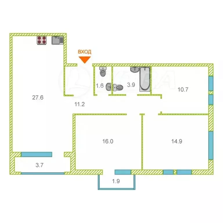 Квартира-студия: Тюмень, Полевая улица, 117к2 (86 м) - Фото 2