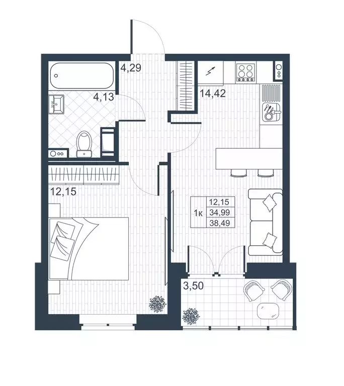 1-комнатная квартира: Коммунар, массив Ижора (36.74 м) - Фото 0