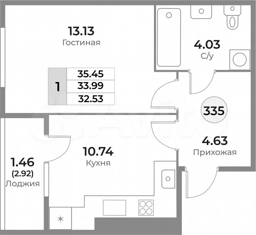 1-к. квартира, 35,4 м, 5/10 эт. - Фото 1