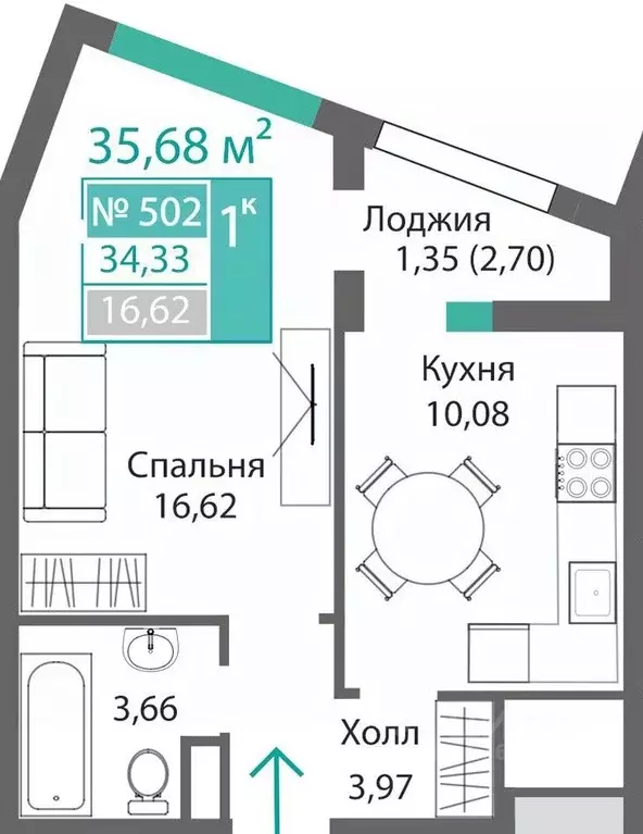 1-к кв. Крым, Симферополь Крымская роза мкр,  (35.68 м) - Фото 0