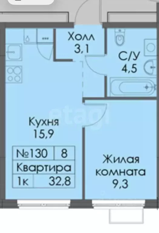1-к кв. Татарстан, Казань ул. Анаса Тазетдинова, 7к8 (32.8 м) - Фото 2