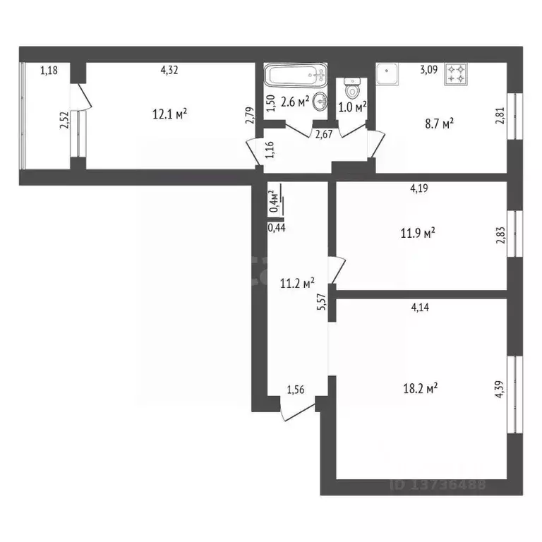 3-к кв. Амурская область, Зея ул. 40 лет Победы, 6 (66.0 м) - Фото 2