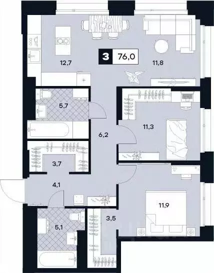 3-к кв. Москва Лодочная ул., 27К2 (76.0 м) - Фото 0