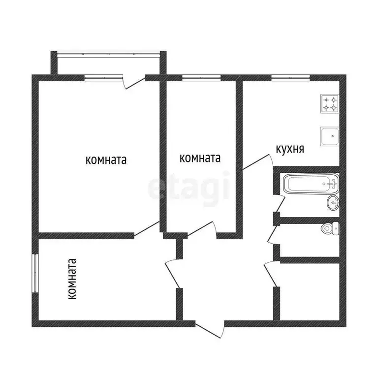 3-комнатная квартира: Кыштым, улица Карла Либкнехта, 127 (51.6 м) - Фото 0