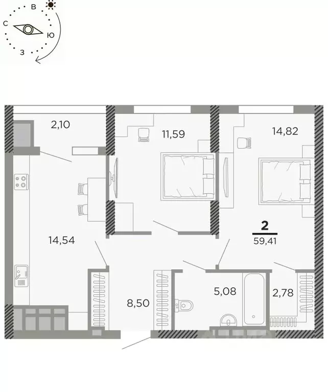 2-к кв. Рязанская область, Рязань Совхозная ул., 6 (59.41 м) - Фото 0