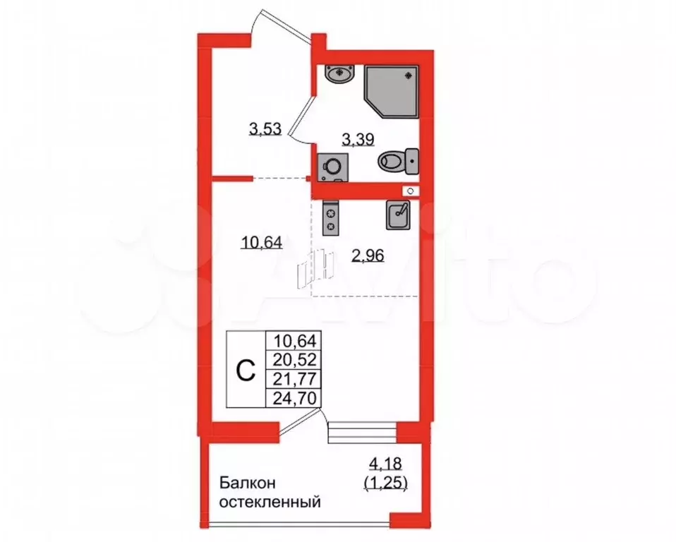 Квартира-студия, 21,8 м, 9/9 эт. - Фото 1
