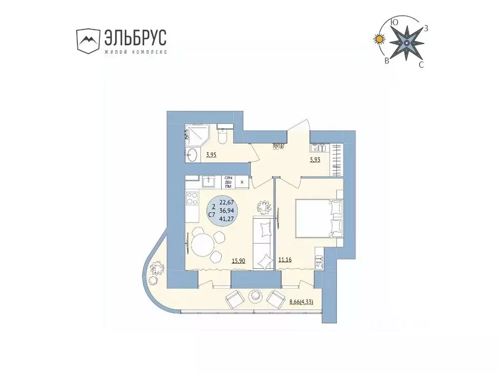 2-к кв. Башкортостан, Уфа Кавказская ул., 24 (41.27 м) - Фото 0