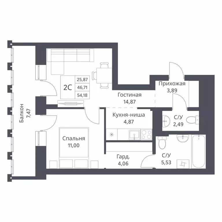 2-комнатная квартира: Новосибирск, Игарская улица, 42/1 (46.71 м) - Фото 0