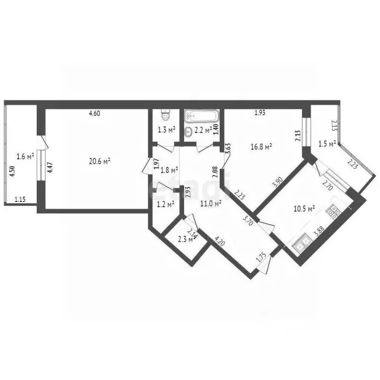 2-к кв. Ростовская область, Батайск ул. Воровского, 21 (67.7 м) - Фото 2