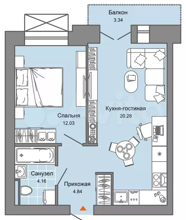 2-к. квартира, 42 м, 8/8 эт. - Фото 0