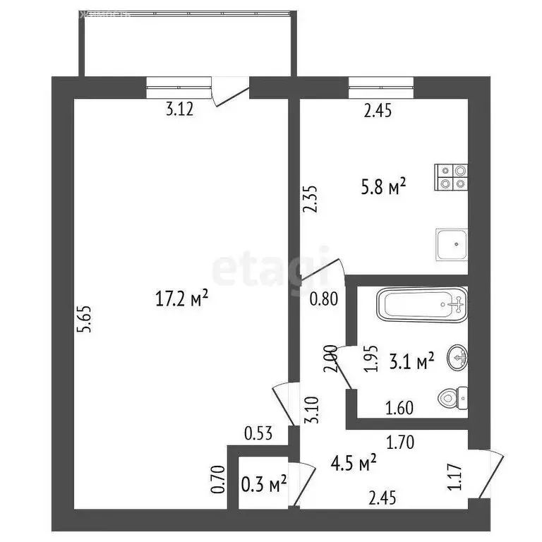1-комнатная квартира: Ишим, улица Рокоссовского, 22 (30.9 м) - Фото 0