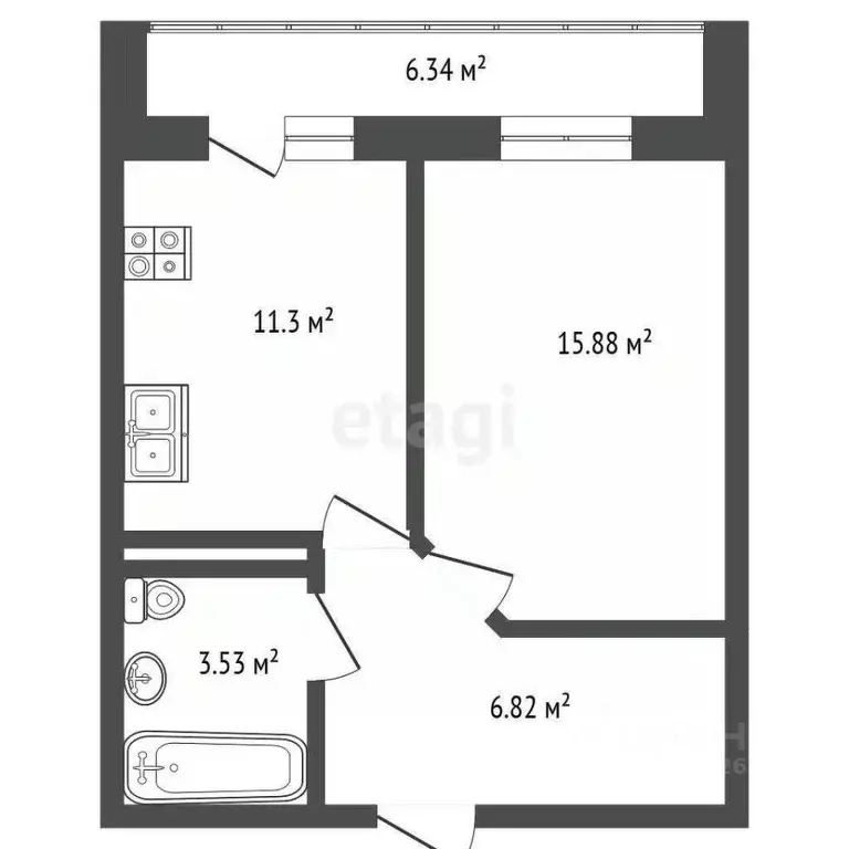 1-к кв. Татарстан, Набережные Челны 65-й комплекс, 6 (39.0 м) - Фото 2