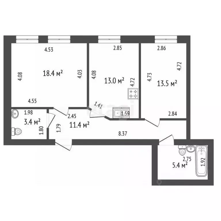 2-к кв. Санкт-Петербург ул. Севастьянова, 14 (65.1 м) - Фото 1