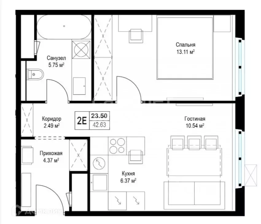 Продаётся 2-к квартира, 42.8 м - Фото 0